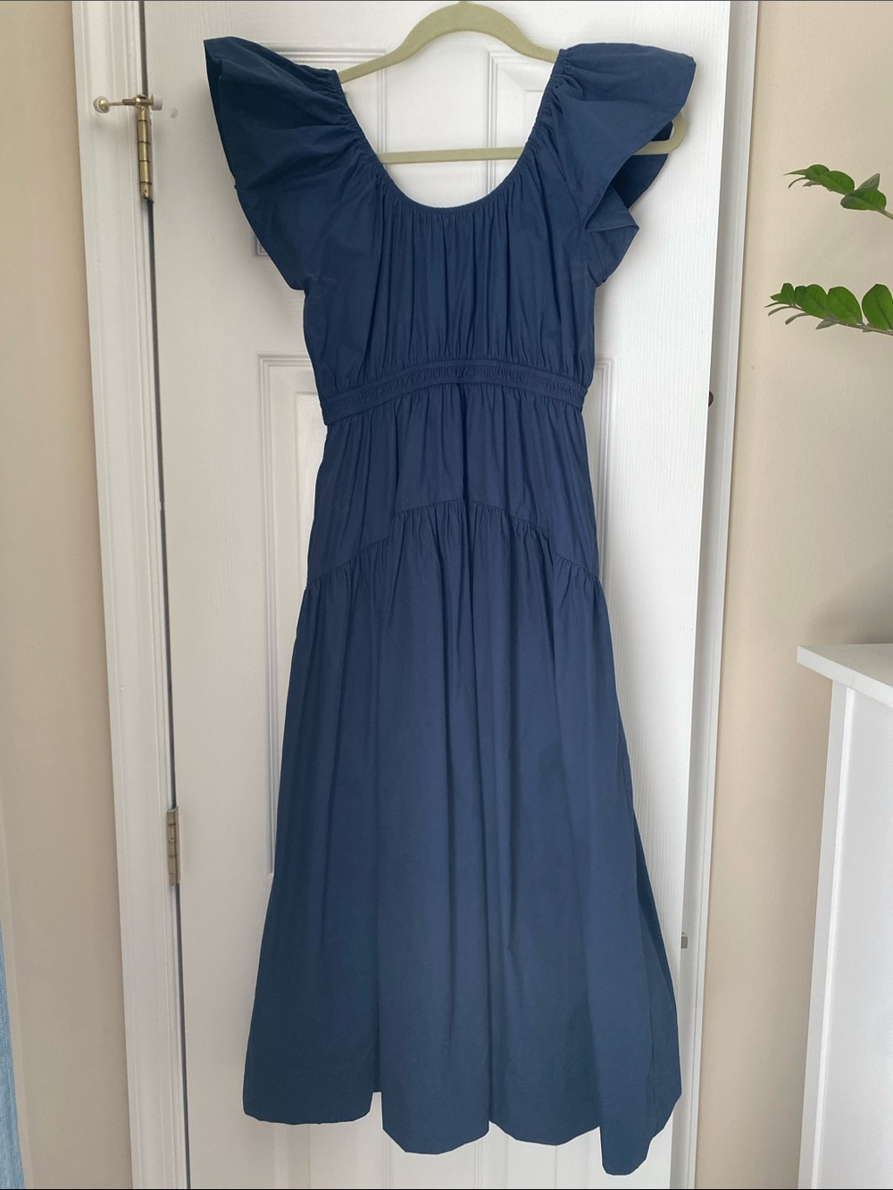 Marea Jane Dress - Navy Ruffle Sleeve Midi Dress - Picture 2 of 5
